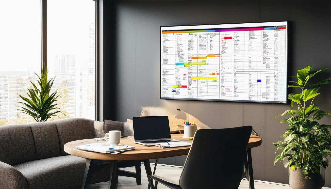 The image depicts a modern, sleek office environment dedicated to real estate